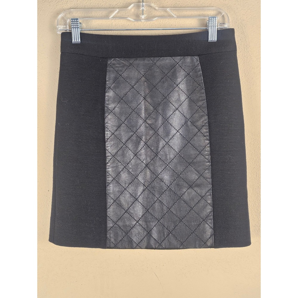 Milly Womens Black Wool Quilted Lambskin Leather Mini Skirt 6